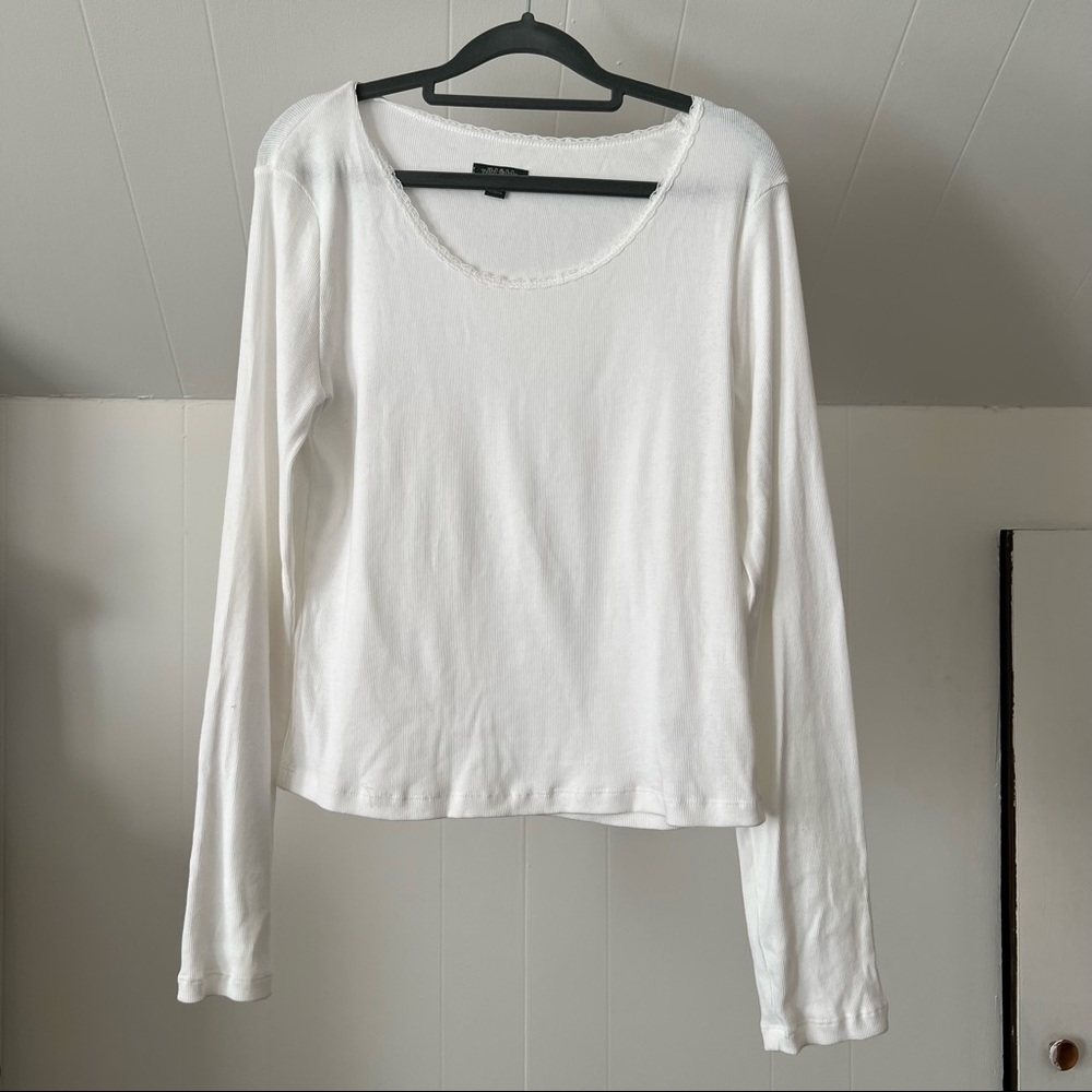 Wild Fable | White Long-Sleeve Ribbed Top